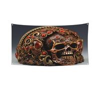 Bannière de fête en pierre précieuse avec tête de mort, décoration extérieure et intérieure, durable et résistante aux UV, parfaite pour un anniversaire, Halloween, et plus encore