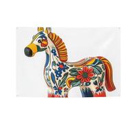 Bannière de fête « Happy Birthday » - Panneau personnalisé - Cheval suédois Dala - Bannières folkloriques - Drapeaux d'extérieur - Toile de fond « Happy Birthday » - Grande bannière pour décoration de