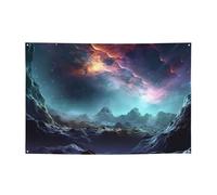 Bannière de fête « Happy Birthday » - Panneaux personnalisés 3D - Univers spatial - Drapeaux d'extérieur - Toile de fond « Happy Birthday » - Grande bannière pour décoration de fête - 180 x 120 cm