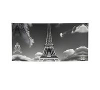 Bannière de fête imprimée Tour Eiffel et nuage de Paris pour entreprise, événement, anniversaire, décoration de fête, intérieur ou extérieur