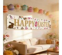 Bannière de fête lapin de Pâques - Drapeau à cordes, décoration extérieure de cour et toile de fond de fête printanière