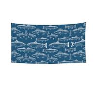 Bannière de fête multi-vacances avec imprimé poissons de l'océan, bannière à suspendre pour anniversaire, Noël, Halloween