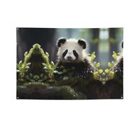Bannière de fête panda oursons dans la forêt 119,4 x 180,3 cm, adaptée pour Halloween, Noël, les fêtes, les rassemblements et autres bannières de vacances