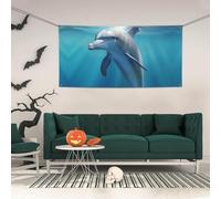 Bannière de fête personnalisée « Happy Birthday » avec œillets en laiton « Winter the Dauphin » - Décoration murale pour Noël, mariage, Halloween - Petite taille