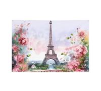 Bannière de fête personnalisée « Happy Birthday » - Décoration de fête - Tour Eiffel de Paris avec fleurs - Bannière de fond pour photo - Bannière murale pour décoration intérieure et extérieure