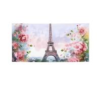 Bannière de fête personnalisée « Happy Birthday » - Décoration de fête - Tour Eiffel de Paris avec fleurs - Bannière de fond pour photo - Bannière murale pour décoration intérieure et extérieure