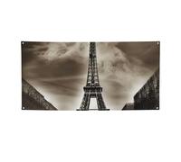 Bannière de fête personnalisée « Happy Birthday » - Décoration de fête - Tour Eiffel de Paris - Bannière de fond pour photo - Bannière murale de cour - Toile de fond pour décoration intérieure et