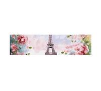 Bannière de fête personnalisée Tour Eiffel Paris avec fleurs - Grande bannière avec quatre trous ronds en métal - Décoration de la maison pour anniversaire, décoration de fête d'affaires