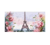Bannière de fête personnalisée Tour Eiffel Paris avec fleurs - Grande bannière avec quatre trous ronds en métal - Décoration de la maison pour anniversaire, décoration de fête d'affaires