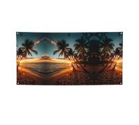 Bannière de fête polyvalente avec imprimé coucher de soleil noix de coco, meilleurs drapeaux pour événements, décorations de fête d'anniversaire