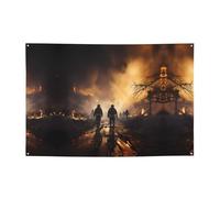 Bannière de fête pompiers lutte contre les incendies 119,4 x 180,3 cm, adaptée pour Halloween, Noël, fêtes, rassemblements et autres bannières de vacances