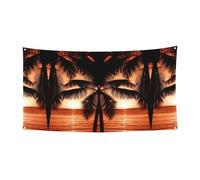 Bannière de fond à suspendre au crépuscule sur la plage tropicale pour fête d'anniversaire, festival, rassemblements