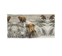 Bannière de fond de rivière avec ours attrapant des poissons, bannières de vacances, décoration pour remise de diplôme, mariage