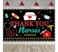 Bannière de fond « Merci aux soignants » - 180 x 110 cm - Bannière de la semaine des soins - Décorations de fête pour la journée nationale des soins - Motifs médicaux et accessoires photo pour