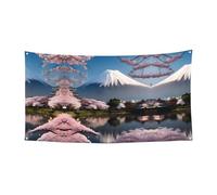 Bannière de fond Mont Fuji au début du printemps pour événement à suspendre adaptée pour les fêtes en bord de mer ou les rassemblements de festival, etc