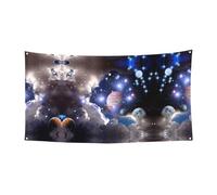 Bannière de fond murale en tissu polyester motif imprimé planète spatiale pour fête d'anniversaire, Halloween, Noël 180 cm x 90 cm