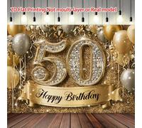 Bannière de fond pour fête d'anniversaire 50e, matériau en polyester avec design de ballons scintillants, convient pour la célébration du 50e anniversaire - décoration d'ambiance atmosphérique, convie
