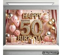 Bannière de fond pour fête d'anniversaire de 50 ans - Faite de polyester, design de ballons pailletés noir et or, convient pour la célébration du 50e anniversaire - Toile de fond photographique polyva