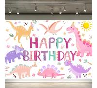 Bannière de fond pour fête d'anniversaire dinosaure (rose Happy Bday)