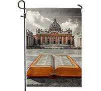 Bannière de Jardin Bible Récolte Automne Livre De Prière Orange Décoration De La Maison Drapeau De Jardin Drapeau De Polyester Double Face Décoration De Pelouse Extérieure 12x18