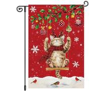 Bannière de jardin Chat Cardinal Boule de Noël Flocon de neige Noël Hiver
