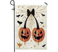 Bannière de jardin Citrouille mignonne à nœud papillon de luxe pour | Halloween Pavillon de jardin Carnaval 12x18in Couleur Vive bannière Double Face Drapeau Double Face Célébrations Balcon