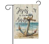 Bannière de jardin Conception religieuse d'ancre de christianisme, de | phare côtier et de design religieux Petit Pavillon Balcon 12x18in Double Face Bannière personnalisée Résistant Aux