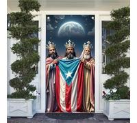 Bannière de jardin Drapeau portoricain Épiphanie religieuse Jour des Rois | Petit Pavillon Anniversaires 12x18in Couleur Vive Drapeau Double Face Résistant Aux Intempéries Drapeau de jardin