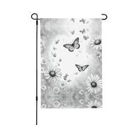 Bannière de jardin en polyester double face avec imprimé papillon et marguerite