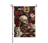 Bannière de jardin en polyester double face avec imprimé tête de mort florale - Décoration extérieure - Cadeau idéal