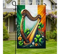 Bannière de jardin Harpe et trèfles pour la Saint-Patrick irlandaise Petit