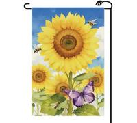 Bannière de jardin Tournesols, abeilles, papillons, printemps, bienvenue, | compositions Floresales verticales Petit Pavillon Carnaval 12x18in Léger Drapeau de jardin Résistant Aux Intempéries