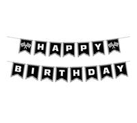 Bannière de Joyeux Anniversaire de Voiture de Course, Décorations de Fête de Voitures de Course Bannière de Course à Damier Noir et Blanc Fournitures de Drapeau à Damier de Course pour Fête