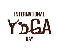 Bannière de la Journée internationale du yoga, silhouette dans des postures de yoga Stickers artistiques en vinyle 50.4x76.9cm Modification et ajout d'informations possibles Café