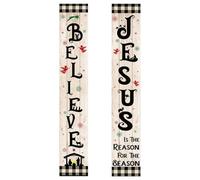 Bannière de la Nativité - Bannière de Jésus de Noël, drapeau à carreaux de buffle noir et blanc, crèche de Noël, drapeau du porche avec bannières de Jésus, décoration religieuse à suspendre