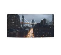 Bannière de la ville de New York pour extérieur et intérieur - Toile de fond d'anniversaire - Fournitures de décoration de fête - Fond photo avec œillets - Bannière murale personnalisée