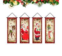 Bannière de - Lot de 4 panneaux de porche, Père , bonhomme de neige, élan, drapeaux à suspendre, pour maison, fête, mur, terrasse, intérieur et balcon, décoration de , 35,6 x 22,9 cm