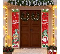 Bannière de Noël, 1 paire de lutin porche Bouclier Décorations de Noël Couplet Rideau Bannière Rouge Joyeux Noël Couplet Porche Sign Merry Christmas Ornement Suspendu pour Extérieur Intérieur