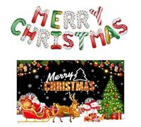 Bannière de Noël, 180 x 110 cm, avec ballons en aluminium, parfaite pour les fêtes de Noël, décoration intérieure et extérieure.