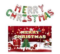 Bannière de Noël, 180 x 110 cm, avec ballons en aluminium, parfaite pour les fêtes de Noël, décoration intérieure et extérieure.