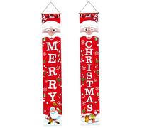 Bannière de Noël 71 pouces Rouge Père Noël Joyeux Bannière de porte 1 paire panneaux porche suspendus Décor pour mur cour extérieure Style2...