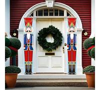 Bannière de Noël Casse-Noisette,Bannière de Porche de Noël,Modèle Soldat Décorations de Noël Bannières de Porte de Casse Noisette,pour Porte D'Entrée,Cour,Jardin,Extérieur Et Intérieur (Rouge A)