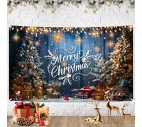 Bannière de Noël, décoration de fond de Noël bleu d'hiver avec grand panneau étoile de sapin de Noël, bannière de fond à suspendre pour le Nouvel An, la maison, le réveillon mural, fournitures de