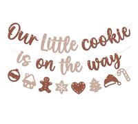 Bannière de Noël pour fête prénatale - Our Little Cookie Is On The Way - Décoration de fête prénatale en pain d'épices - Décoration d'annonce de grossesse d'hiver