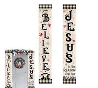 Bannière de Noël pour l'extérieur, bannière décorative pour la décoration de la maison | Bannière de crèche Jésus, 2 bannières à carreaux de buffle noir et blanc, décoration d'intérieur résistante aux