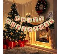 Bannière de Noël rétro « Merry Christmas » - Décoration à suspendre pour la maison, le bureau, la cheminée et les églises