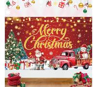 Bannière de Noël rouge et verte, fournitures de décoration de fête,fond de joyeux Noël, bannière, couronne de Noël, fond adapté à la décoration de fête, 71 x 43 pouces,guirlande de No?l P¨¨re No?l