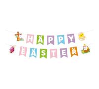 Bannière de Pâques Colorée, Pré-Enfilée Bannière de Joyeuses Pâques Lapin Guirlande de Fanions de Pâques pour Œufs de Pâques Bannière de Pâques de Printemps Heureux pour Intérieur Extérieur