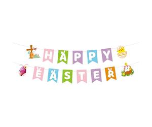 Bannière de Pâques Colorée, Pré-Enfilée Bannière de Joyeuses Pâques Lapin Guirlande de Fanions de Pâques pour Œufs de Pâques Bannière de Pâques de Printemps Heureux pour Intérieur Extérieur