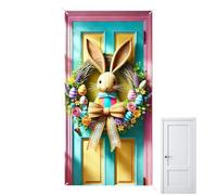 Bannière de Pâques joyeuses 90 x 180 cm de lapin de Pâques étanche - Décoration de porte avec inscription de Pâques, pour l'extérieur, bureau, salle de erme, entrée, cour, jardin